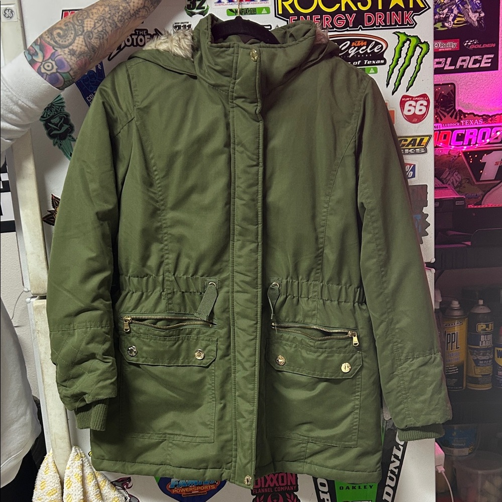 Justice Girls Utility Parka Jacket | Olive Green | 14/16